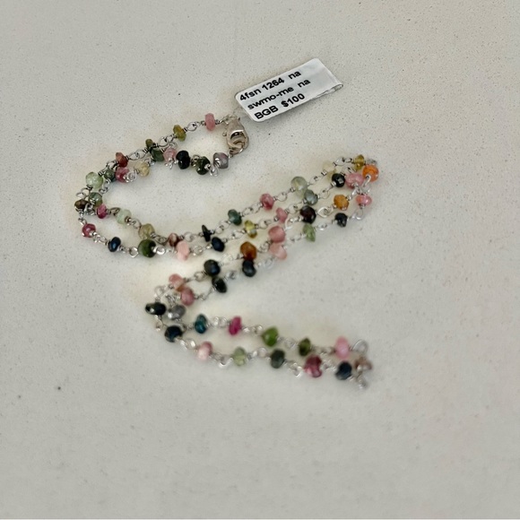 One of a kind multi-colored Tourmaline faceted beaded wired necklace 18” long - Picture 5 of 8